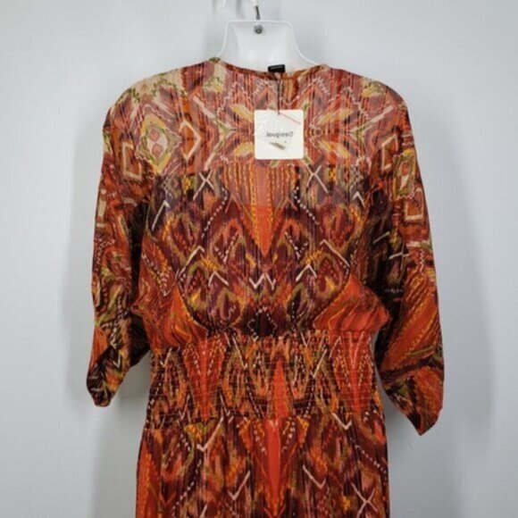 New Desigual Boho Women's Maxi Dress Gold Metallic Thread Sz 6 African Friez… - Picture 6 of 15